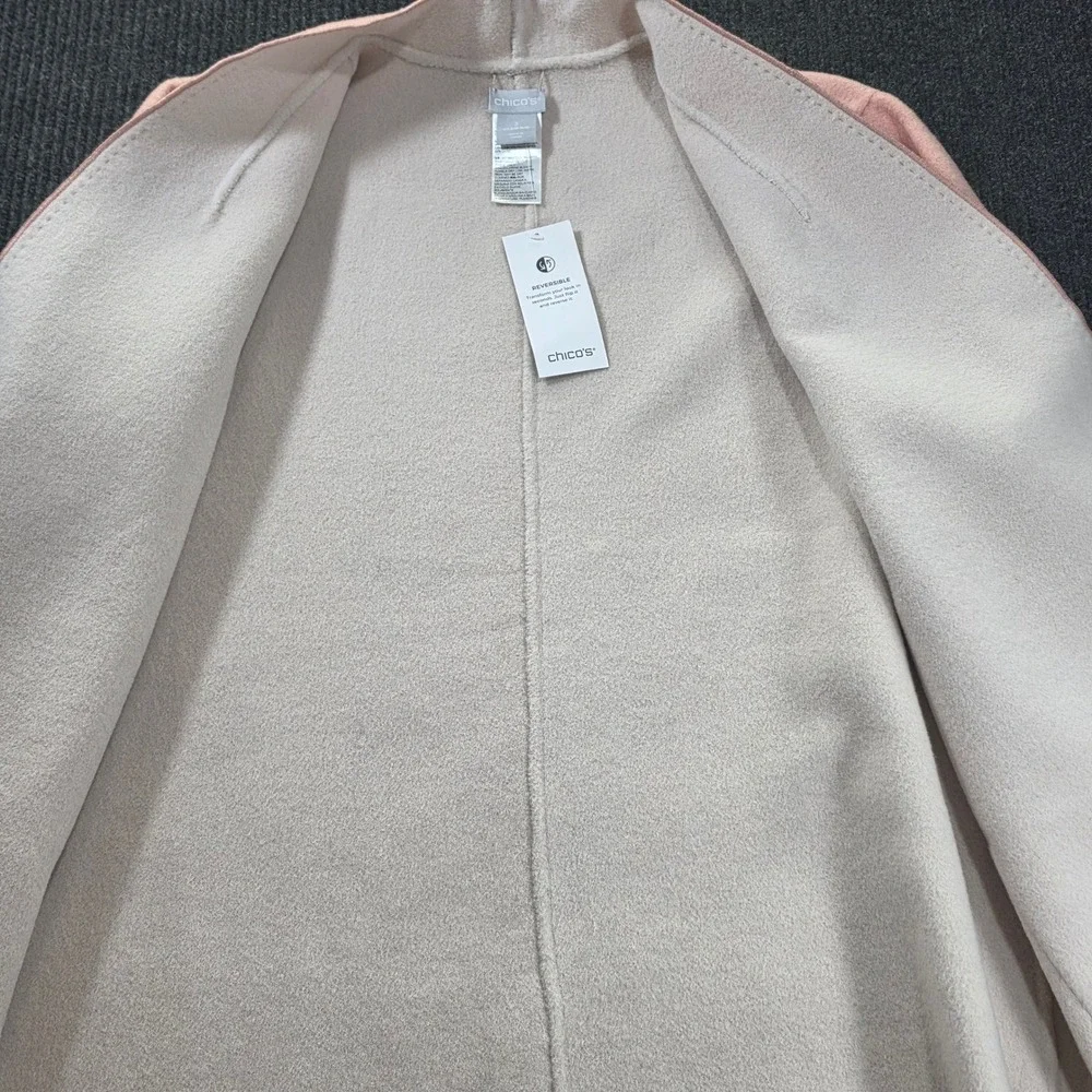 Chico's Reversible Jacket Womens 3 Pink Beige NWT Wool Blend Open Front Jacket
